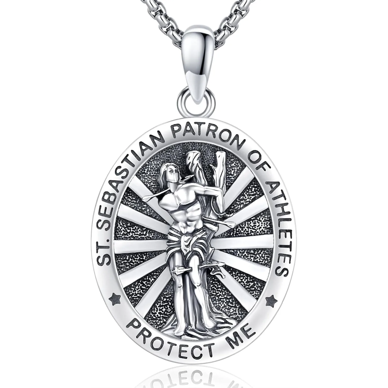 

Saint Sebastian Necklace 925 Sterling Silver St Sebastian Medal Pendant Amulet Jewelry Gifts for Men Women Birthday Christmas