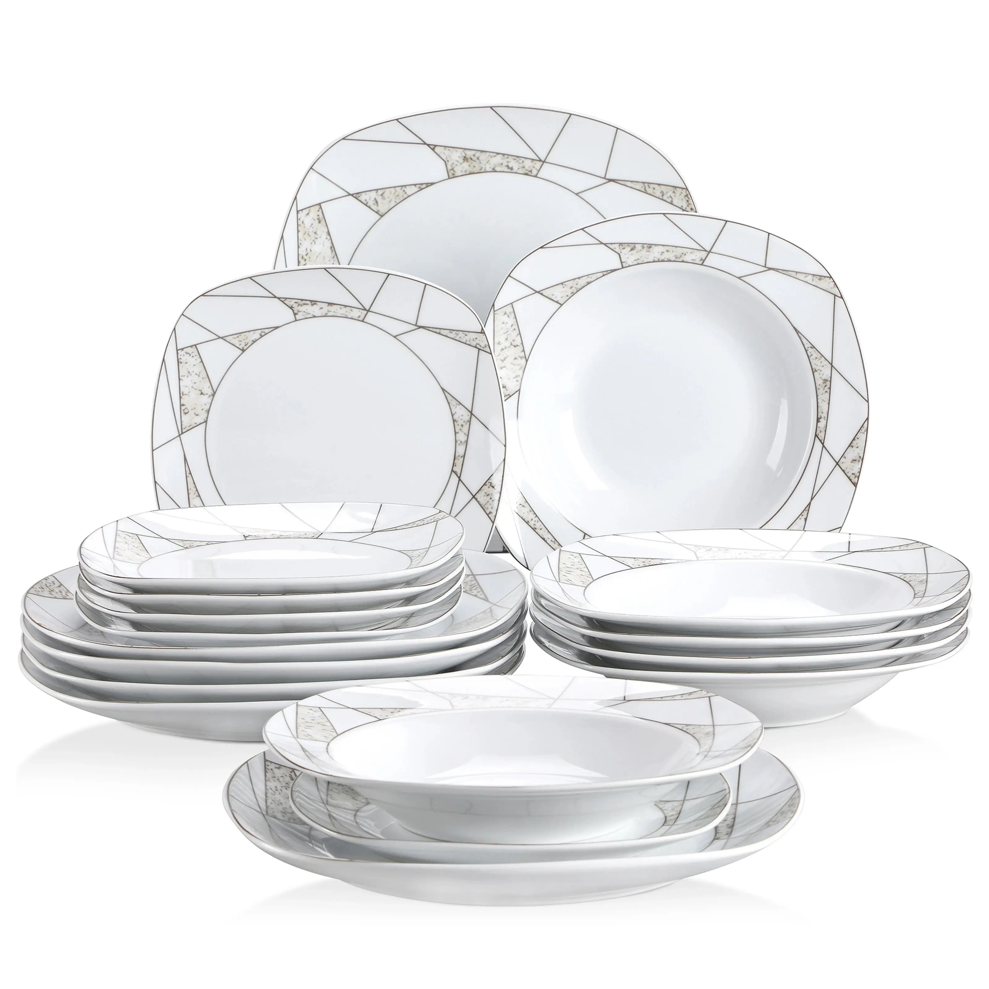 

VEWEET SERENA 18/36-Piece Kitchen Ceramic Porcelain Plates included Dessert Plate,Soup Plate,Dinner Plate Cutlery Set