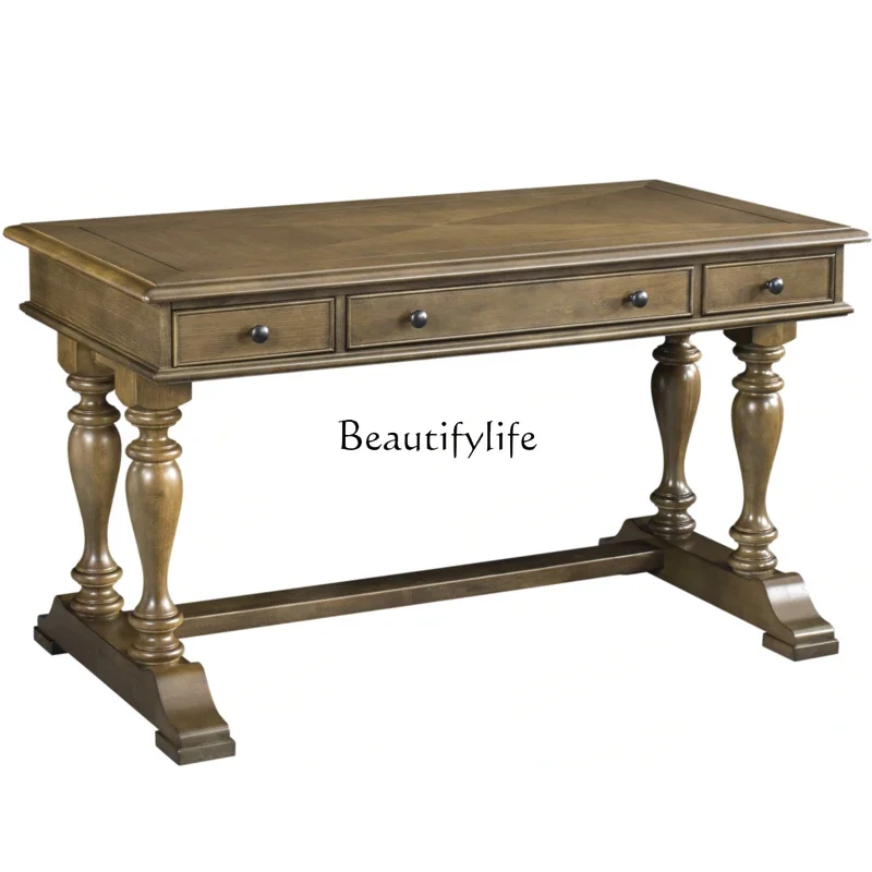 

yj4American straight row with drawers storage desk European mortise and tenon rural old antique home writing desk