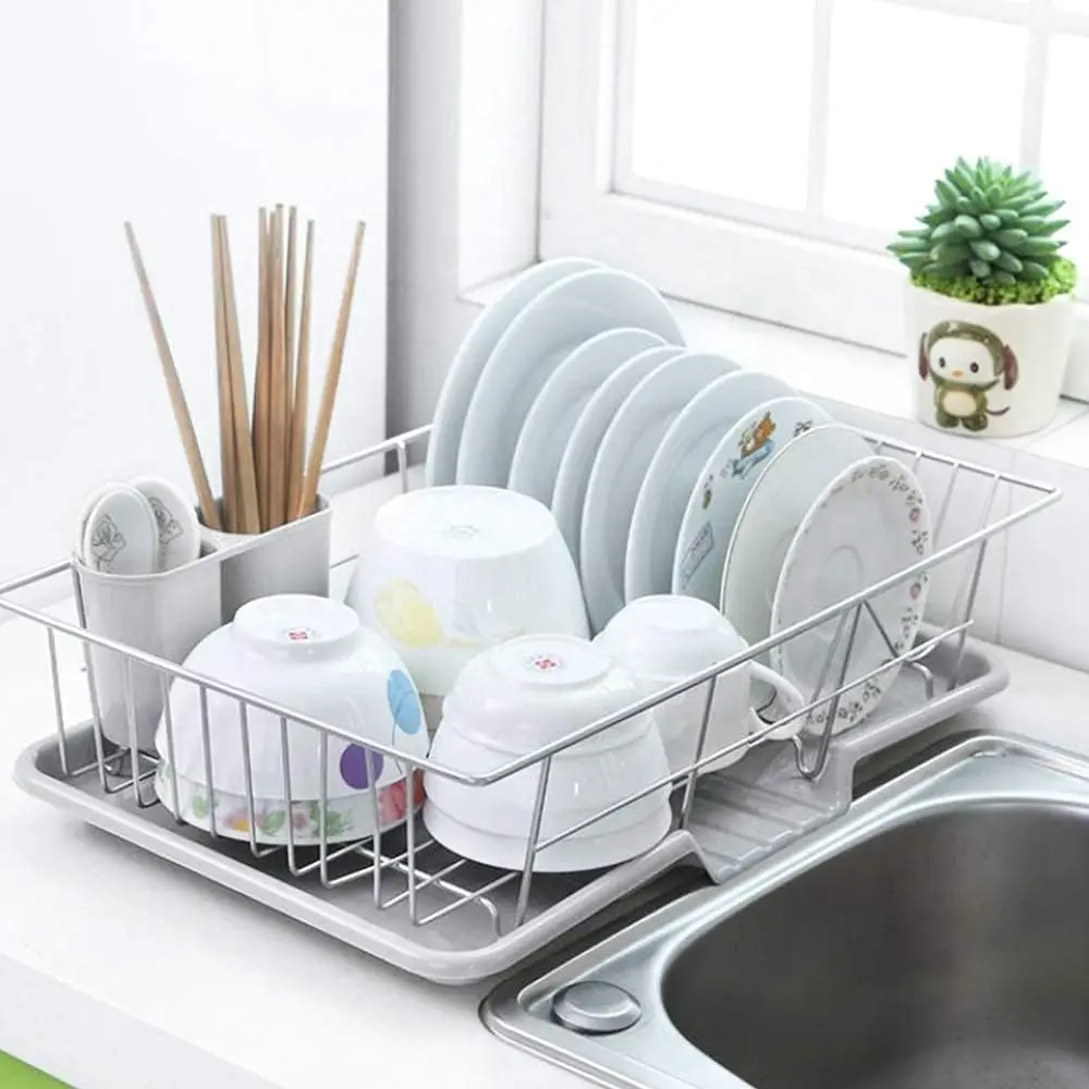 Large Dish Drying Rack Drainer Kitchen Sink Plate Draining Tray Cutlery Holder