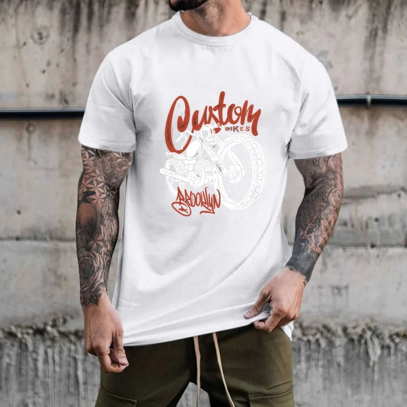 Trendy Retro Custom Bikes Pattern Heat Transfer White Ink Iron - on Patch, Stylish Street - style Decoration for T - shirts &