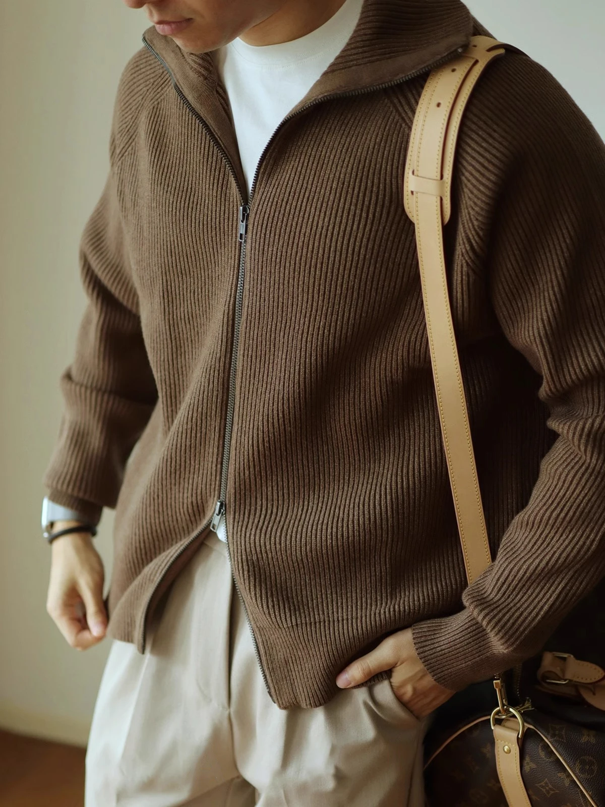 

Мужской повседневный легкий кардиган Maturi из плотной вязки на молнии с высоким воротником, однотонный, свободного кроя, для тепла