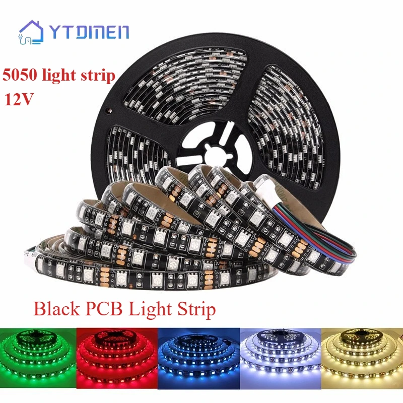 

DC 12V Черная печатная плата Светодиодная RGB лента 5 м SMD 5050 Гибкая светодиодная лента Лампа для подсветки телевизора Ленточная лампа для дома Наружное декоративное освещение
