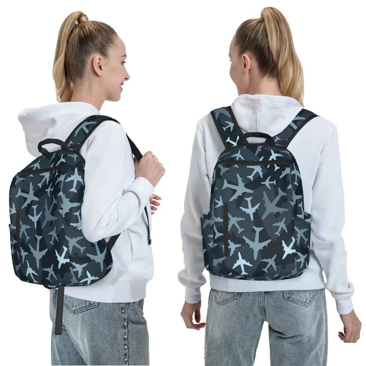 Random Airplanes Pattern Aviation Fighter Pilot Backpack Daypack Boys Girls BookBag School Bag Shoulder Bags for Men Women