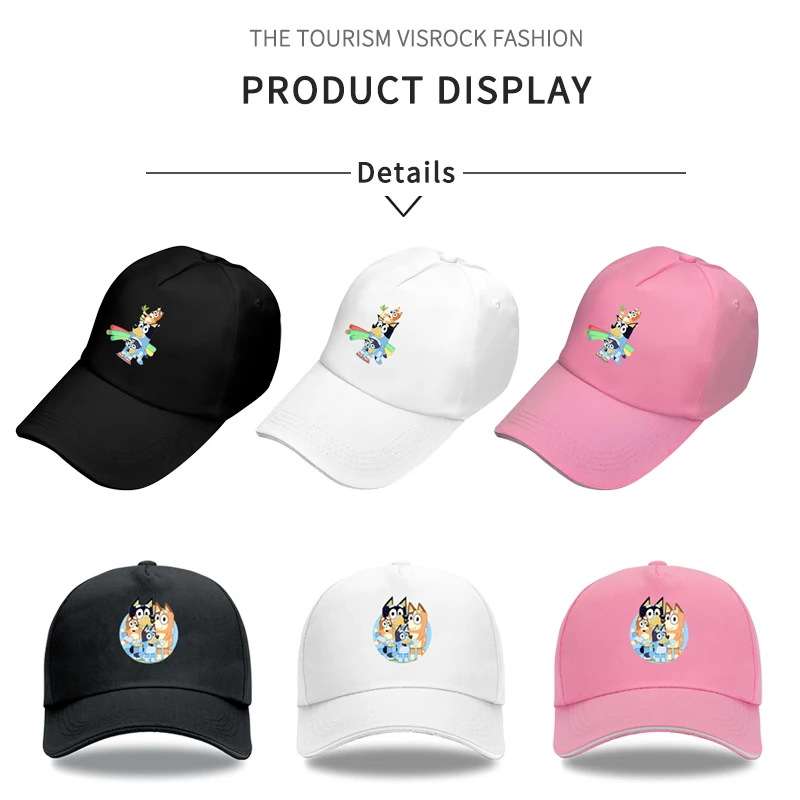 قبعات بيسبول شبكية مطبوعة من Bluey Anime Hat Bingo للبالغين: أنماط قابلة للتعديل 56-58 سم باللون الأسود/الوردي/الأبيض لحماية من أشعة الشمس في الصيف