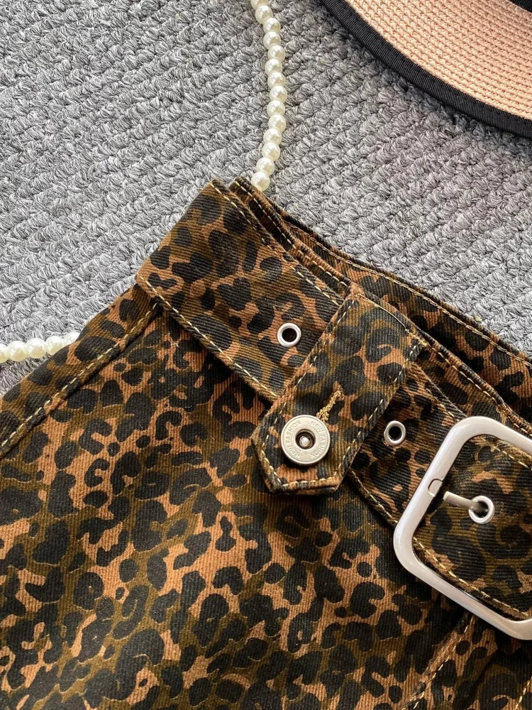 Vintage Leopard Skirt Print Chic For The Women Summer Thin Design High Waist Ruffle Hem A Line Draped Hip Wrap Long Dress