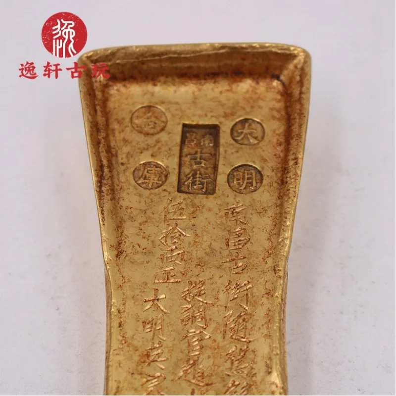 Antique coins, Qing Dynasty , fifty-two liang bricks, ingots, gilded copper, genuine , ship-shaped gold