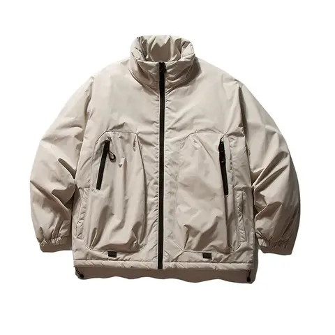 남녀공용 빈티지 2024, 일본 트렌디 빈티지 스탠드 업 칼라, 단색 멀티 포켓, 루즈 코튼 로브, 겨울 신상