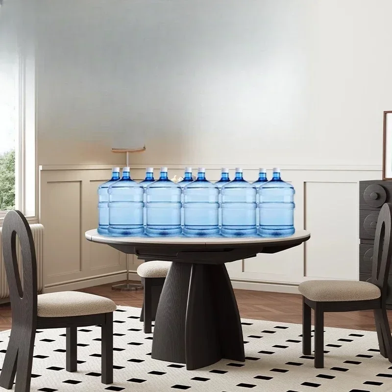 

French medieval retractable folding rock slab dining table and chairs