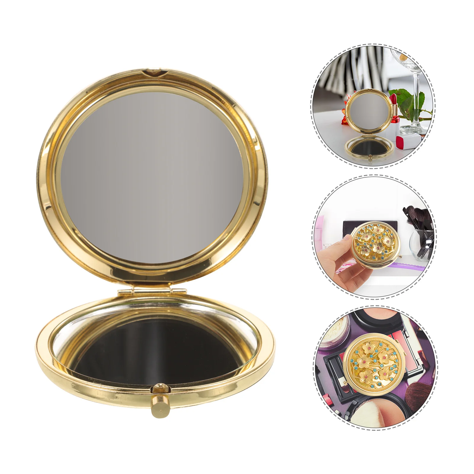 Kleine make-upspiegel Vintage gouden handspiegel Compact reisformaat voor vrouwen Buitengebruik Heldere reflectie Overal uittrekken