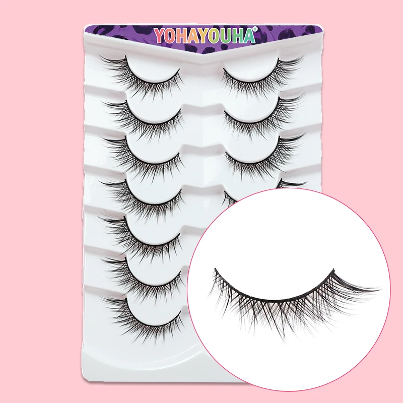 

YOHAYOUHA 3d Hot Sale Faux Cils Naturel 14mm 7Pairs Fluttery Fox Eyelash Pack Winged Tapered Cat Eye Lashes Wimpern Kurz Makeup