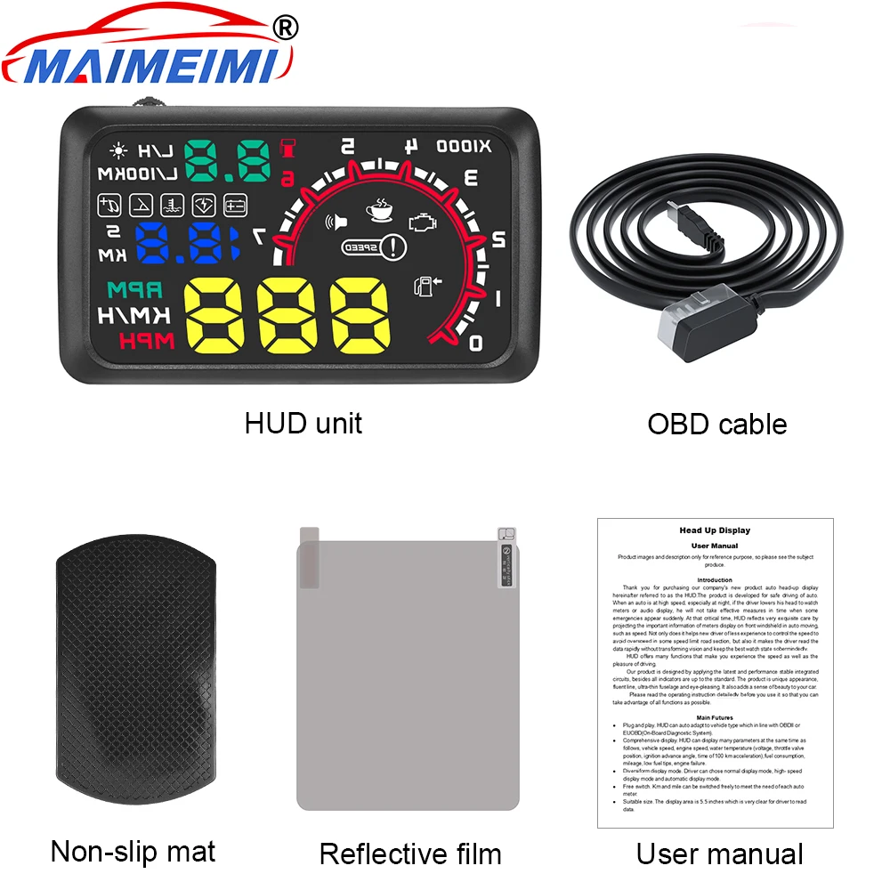 

W02 Car Speed Projector Speedometer KMH MPH Head-up Display Water Temperature Voltage Meter Fuel Consumption Over-speed Alarm