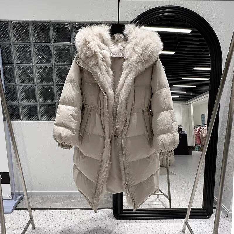 Hooded fur collar medium and long waist thickened warm loose and thin down cotton jacket leather jacket women kot ceket kadın