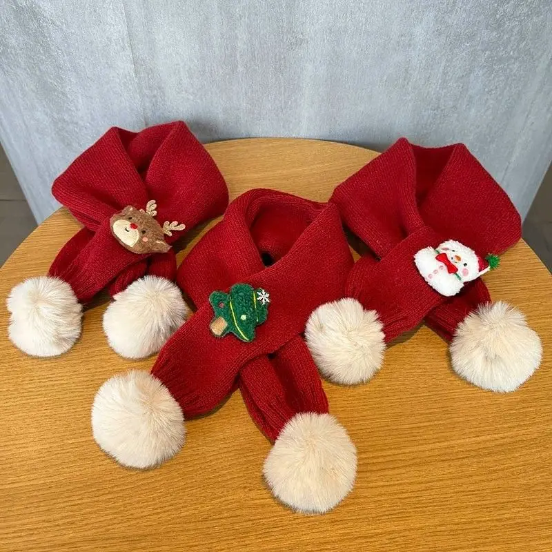 

Christmas Scarf for Kids Red Knitted Cross Neck Warmer Winter Baby Boy Girl Unisex Outdoor Riding Anti-Cold 1-6 Years
