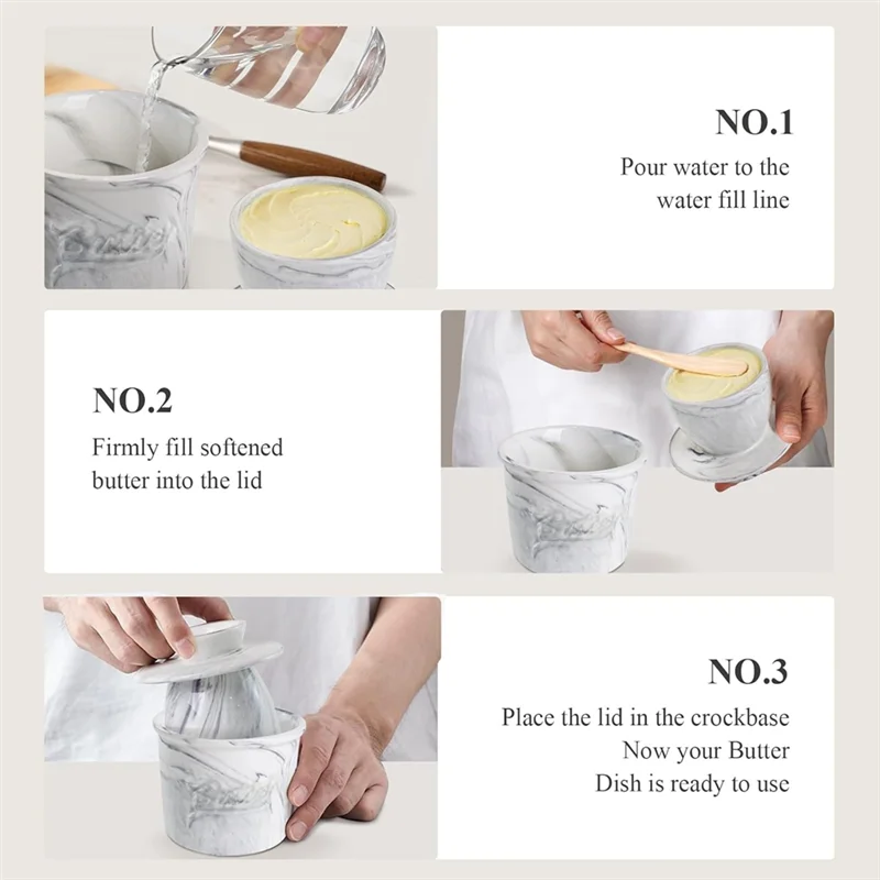 AT02-Butter Crock For Counter With Water, Butter Keeper For Spreadable Butter  Butter Dish With Lid For Countertop