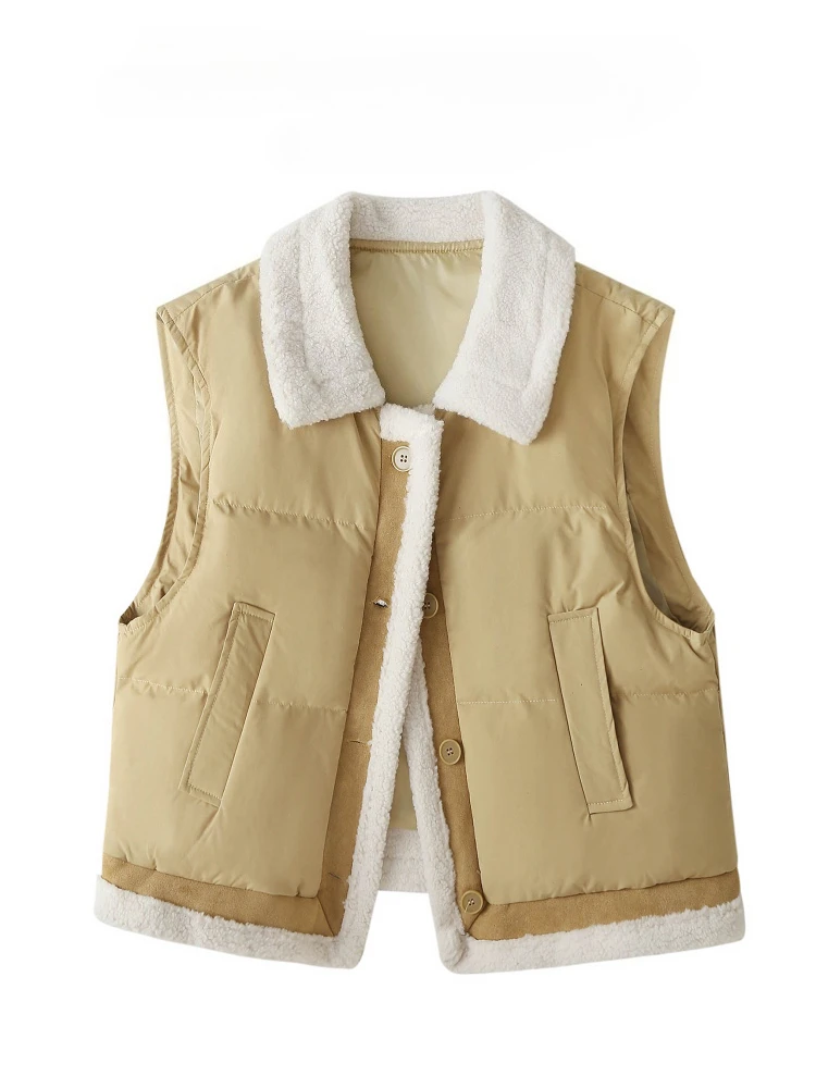 

Хлопковая куртка без рукавов из овечьей шерсти с воротником с лацканами, женская зима 2024, с толстым бархатом и многослойным теплым жилетом