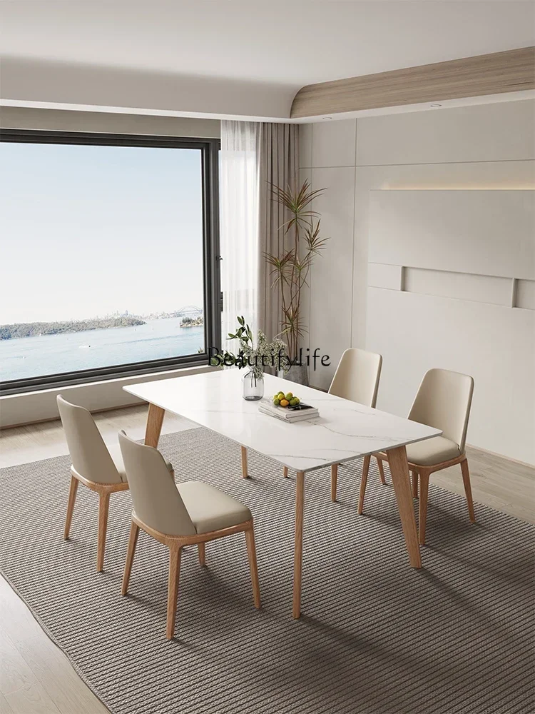 

13Slate dining table Solid wood rectangular cream wind log color dining table