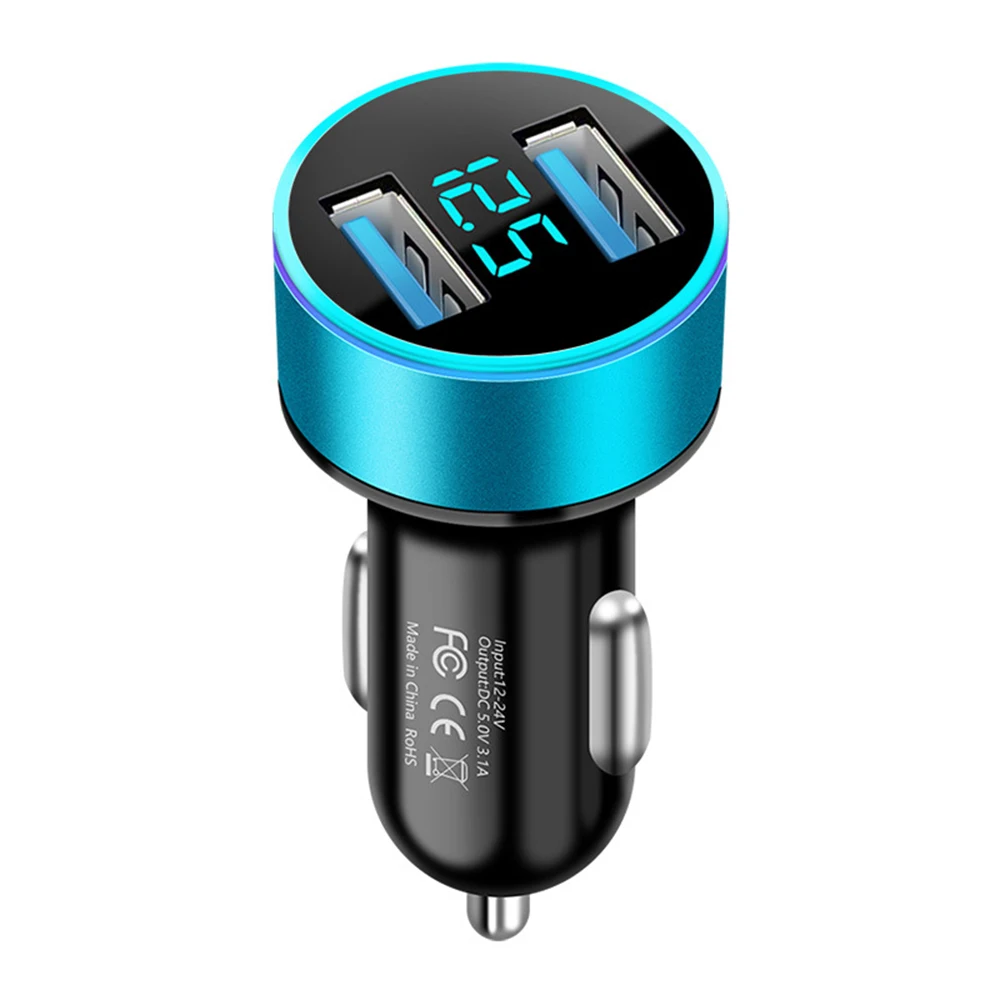 المزدوج USB شاحن سيارة محول سيارة ولاعة السجائر LED الفولتميتر لجميع أنواع شاحن الهاتف المحمول الذكية المزدوج USB شحن سريع