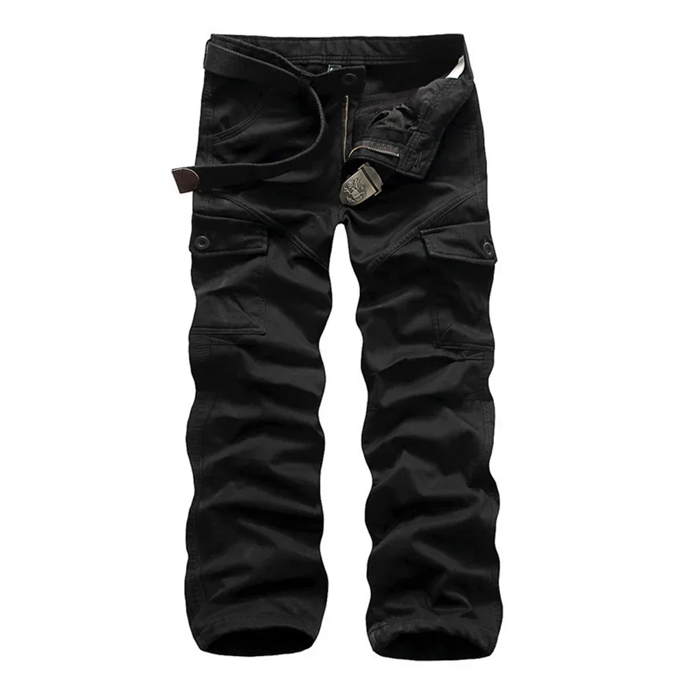 Calça jeans masculina camuflada de alta qualidade, calça militar masculina com vários bolsos (sem cinto)