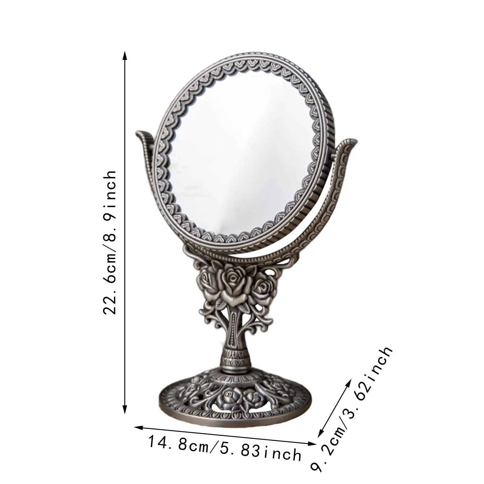 Schminktischspiegel im europäischen Stil, antiker drehbarer Kosmetikspiegel, ovaler Schminkspiegel, drehbar, doppelseitig, für Schlafzimmer