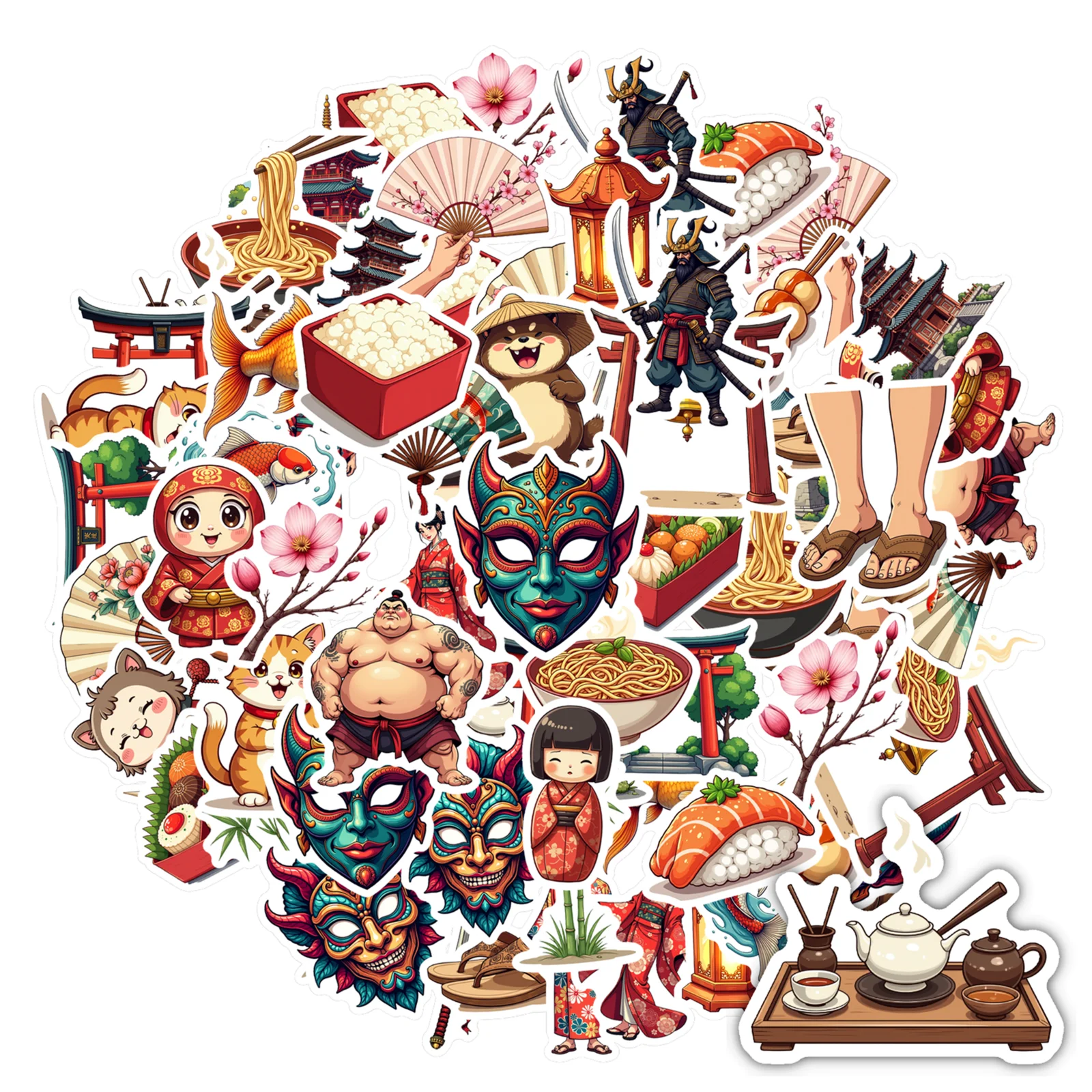 

35pcs-50pcs Cute Sushi Stickers Traditional Samurai Children Stickers DIY Stickers For Phone Guitar Laptop