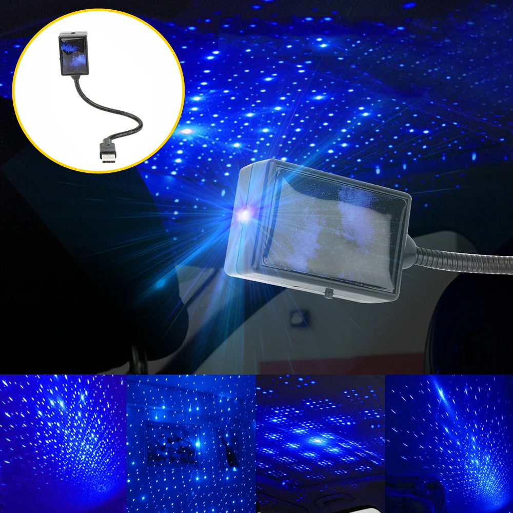 Car Interior USB Roof Atmosphere Starrry Lamp Sky LED Projector Star Night Light Blue Car Accessories