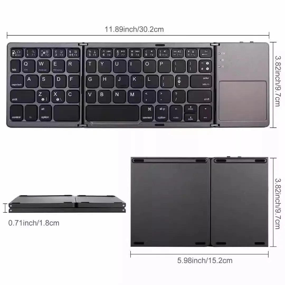 Portable Triple Folding Bluetooth Keyboard Mobile Phone Tablet Bluetooth Keyboard Mouse Integrated with Trackpad