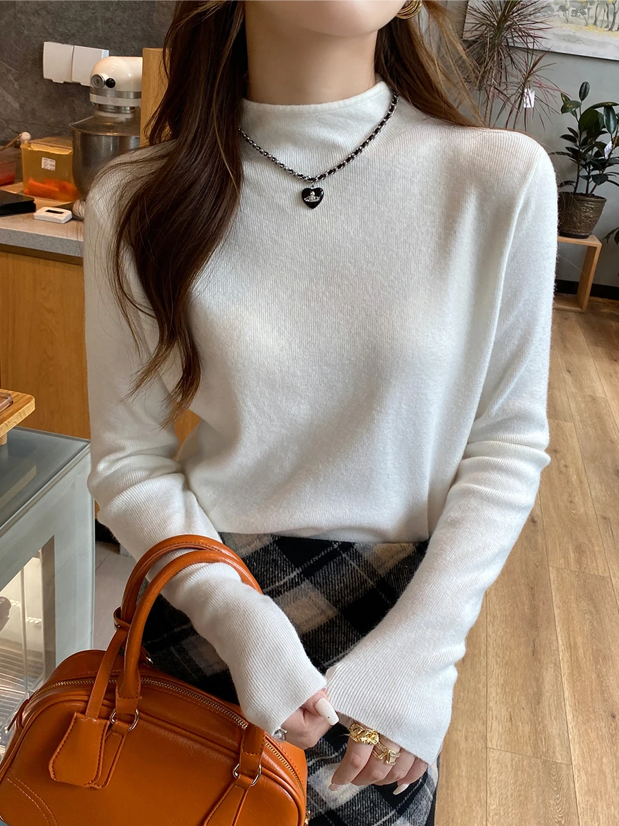 

Autumn Winter Turtleneck Sweater Women Knitted Pullovers Women Fashion New Solid Tops Long Sleeve Bottoming Knitted Sweater