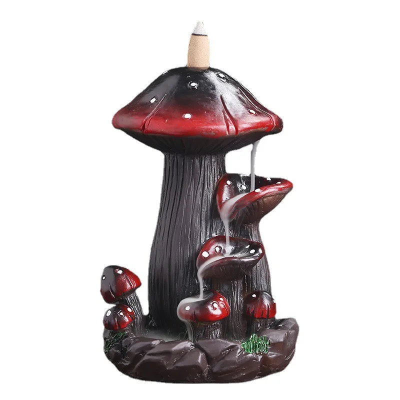 Resin Handicraft Mushroom Desktop Ornament Waterfall Backflow Incense Handmade Censer Home Office Tea House Decorate