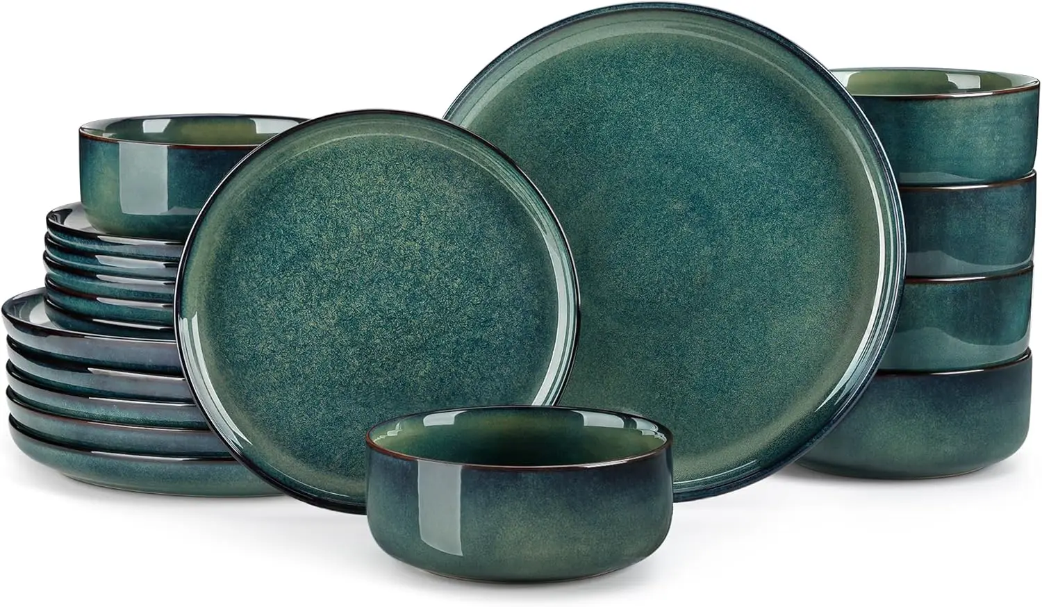 

Starry 18 Pieces Dinnerware Sets for 6, Green Reactive Glaze Dishes Sets, Ceramic Plates and Bowls Set, Dinner Salad Dessert Pla