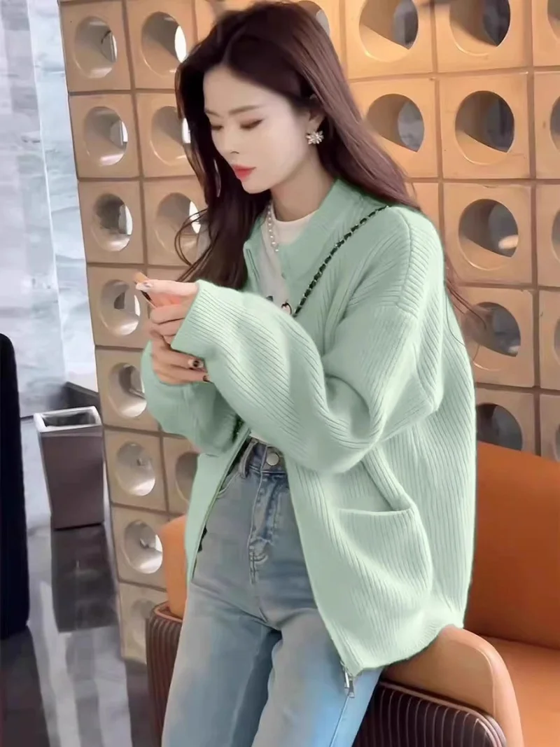 

High End Knitted Sweater Cardigan Jacket For Women Spring Autumn 2025 New Simple Loose And Lazy Style Outerwear Top w1189