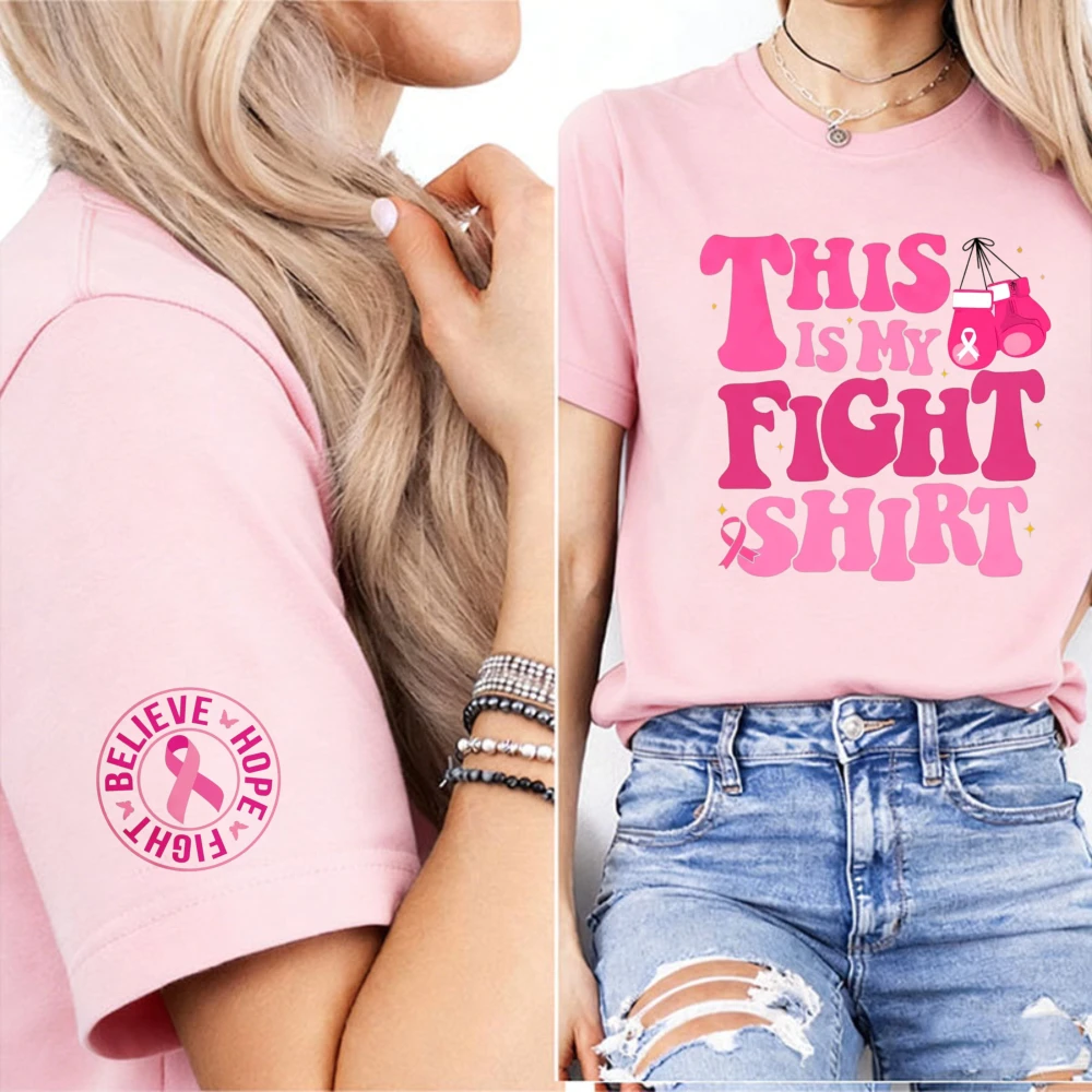 This Is My Fight Shirt Boxing Gloves Graphic Women T-Shirt Believe Hope Fight Circular Cuff Breast Cancer Warrior Support Tees