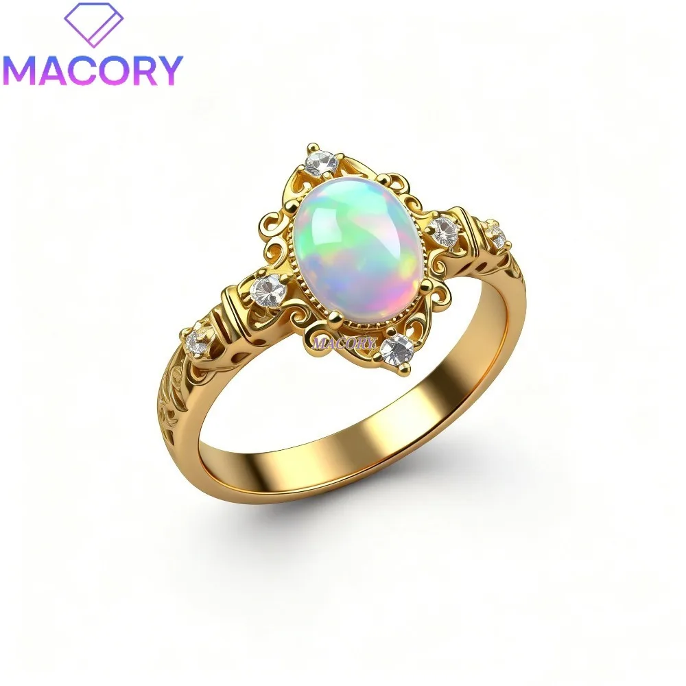 

Женское обручальное кольцо из стерлингового серебра S925 с натуральным опалом, роскошные украшения, оригинальные изысканные украшения, подарок на годовщину свадьбы