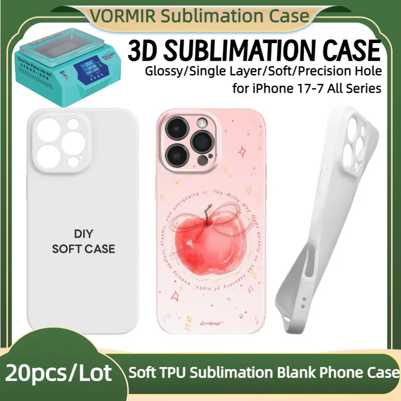 

Чехол VORMIR, 20 шт., мягкий, для сублимации, для iPhone 17, 16, 15, 14, 13, 12 Pro Max Plus Mini, с 3D фотопечатью, полностью закрывающий, глянцевый
