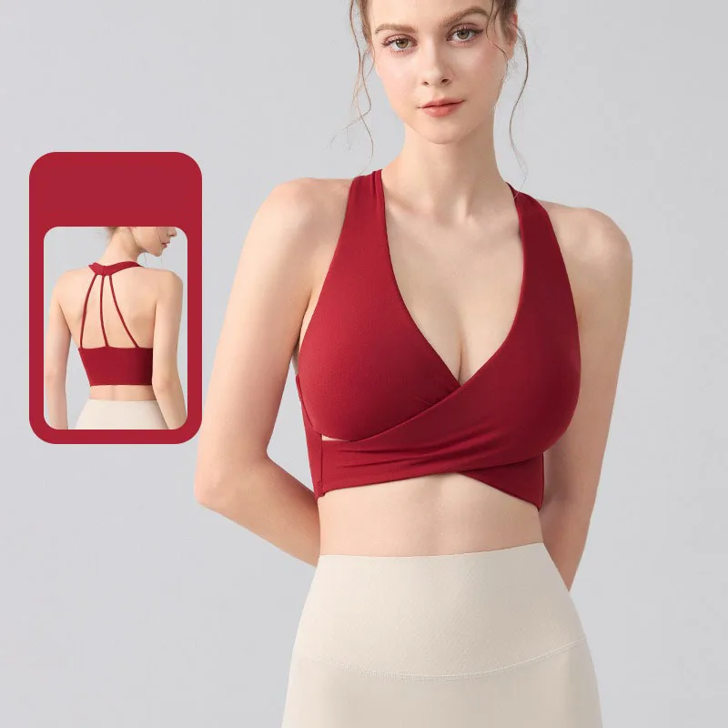 

Sexy Cross Hang Neck Sports Bra for Women Workout Padded Underwears Yoga Crop Tops Fitness Exercise Vests Gym Shirts Sportswear
