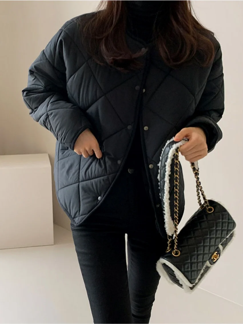 Alien Kitty Plush Women Jackets Women Cotton Padded Winter Vintage Casual New Loose Warm Minimalist Elegant Office Lady Parkas