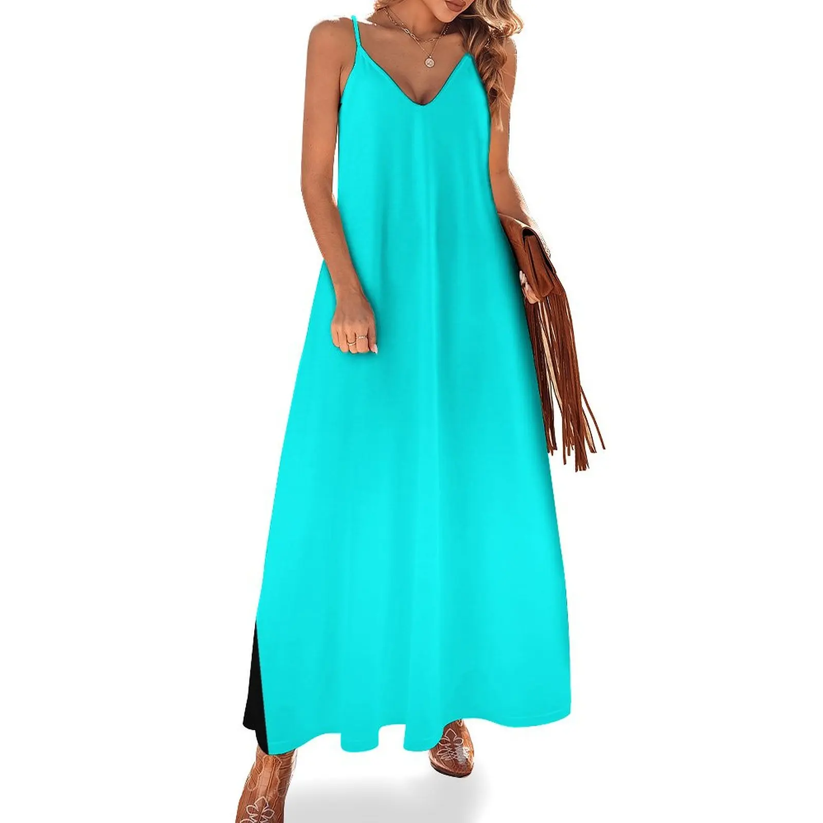 Neon Aqua Blue Bright Electric Fluorescent Color Sleeveless Dress sexy dress for women Dress