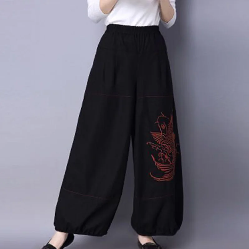 2024 New Summer Oversized Elegant Fashion Retro Loose Casual National Style Women\'s Clothing Cotton Linen Pockets Y2K Chic Pants