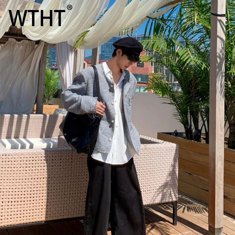 

WTHT Fashion 2025 Autumn Men's Solid Color Spliced Pockets Design Coats Trendy Round Collar Single Breasted Jackets Male 2A1910