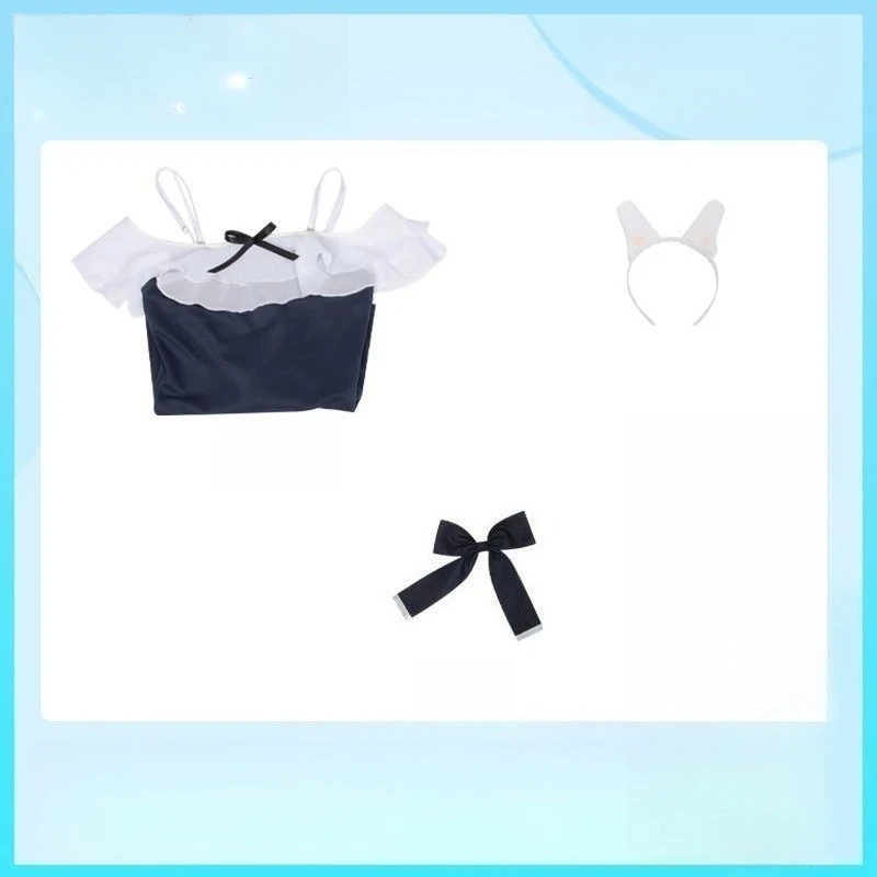 Japanese Kawaii Off Shoulder Bathing Suit Navy White Ruffle Trim One Piece Swimsuit 2026 Bunny Ear Detail Bow Accent Women