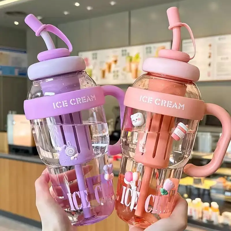 Summer high appearance level ice bullies cup water cup milk tea cup with straw teacup large capacity plastic kettle