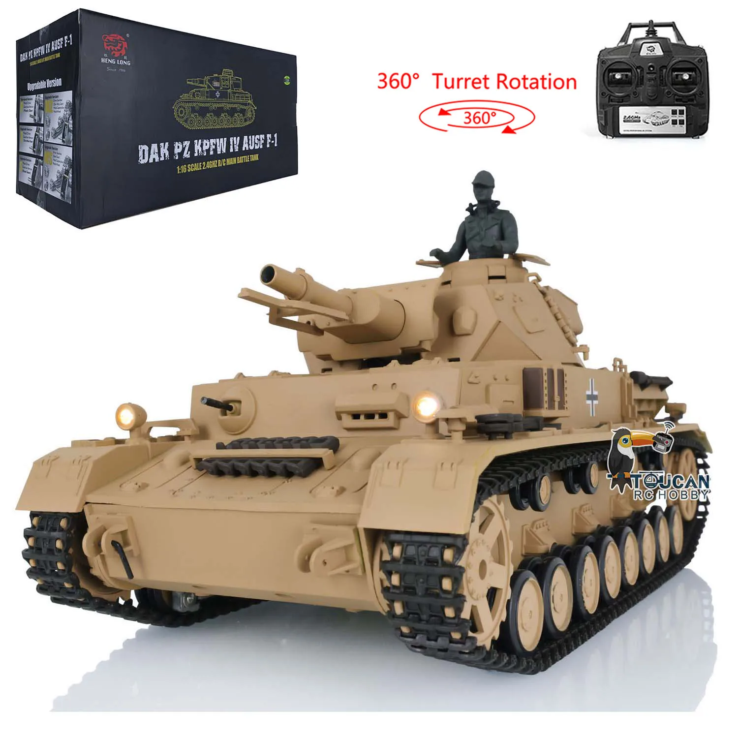 2.4G Heng Long RC Tank 1/16 7.0 Plastic German Panzer IV F RTR 3858 360° Turret RC Panzer TH17380