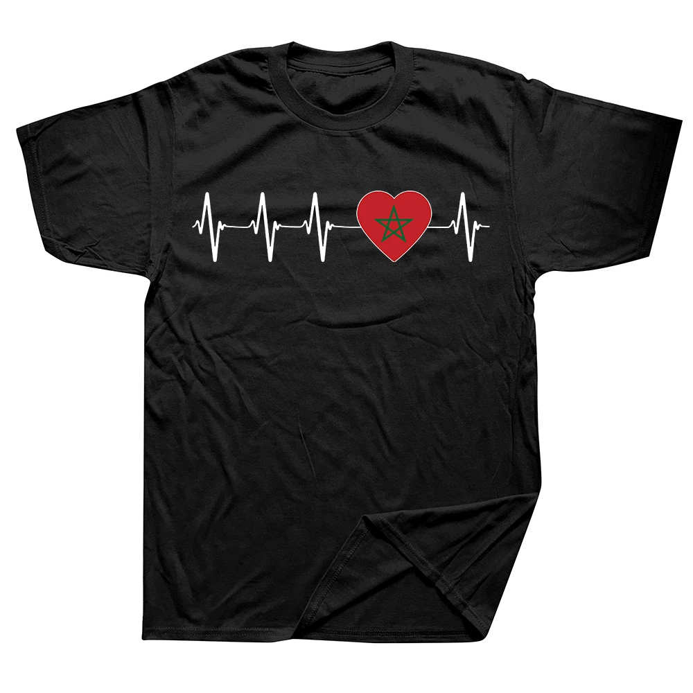 

Футболка Heartbeat с марокканским флагом страны, 100% хлопок, семейные футболки с марокканским сердцем, летняя футболка с круглым вырезом, мужская одеждаFP