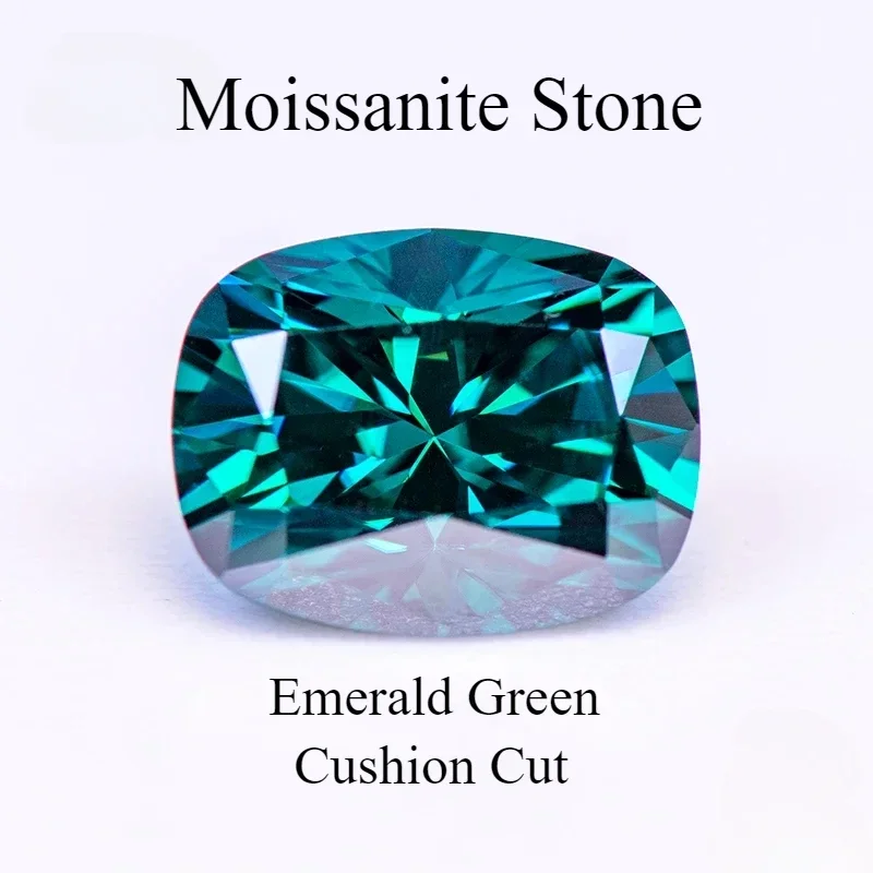 

Moissanite Stone Cushion Cut Emerald Green Natural Color Lab Grown Gemstone for Diy Charms Jewelry Making with GRA Certificate