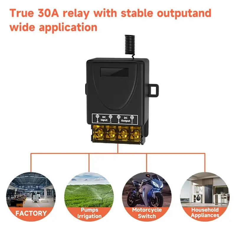 A41Z-Wireless Remote Control Switch 433Mhz DC8-80V 30A RF Relay Receiver For Motorcycles Appliances Pumps Lrrigation
