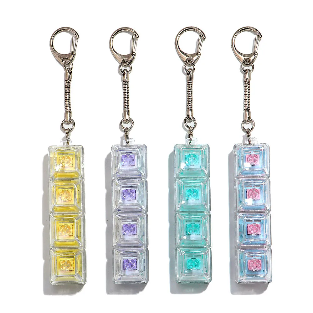Colorful Acrylic Button Keycap Fidget Keychain 1/4Key Mute Keyboard Decompression Toy Relief Keyrings for Adult Gift Accessories