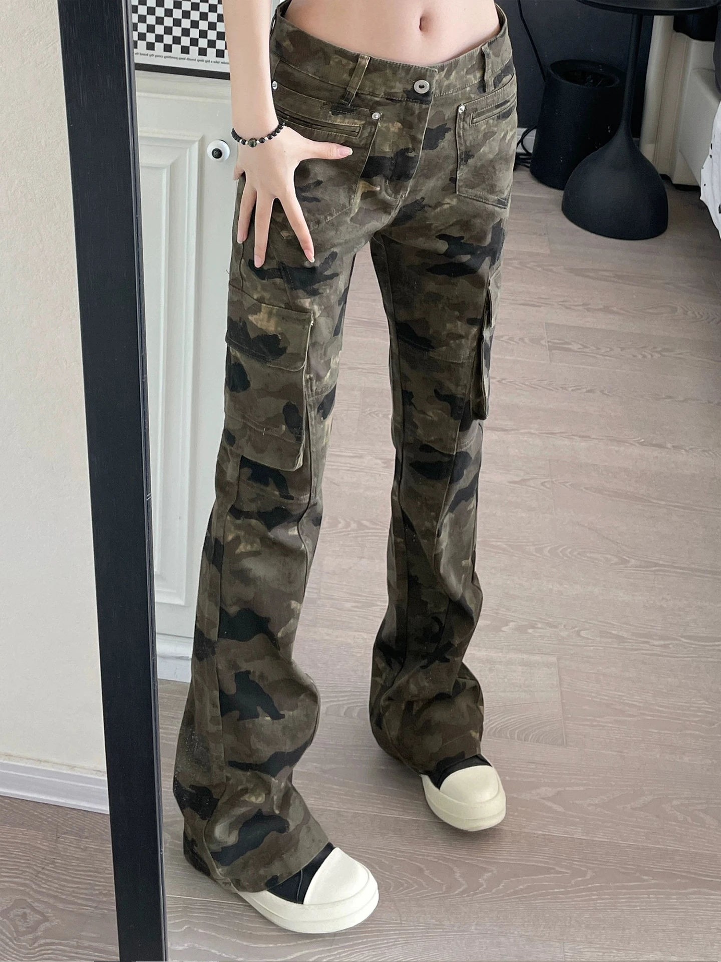 

Джинсы Cleanfit Camouflage Bell Bot в американском стиле High Street, прямые брюки для мужчин и женщин, повседневная одежда