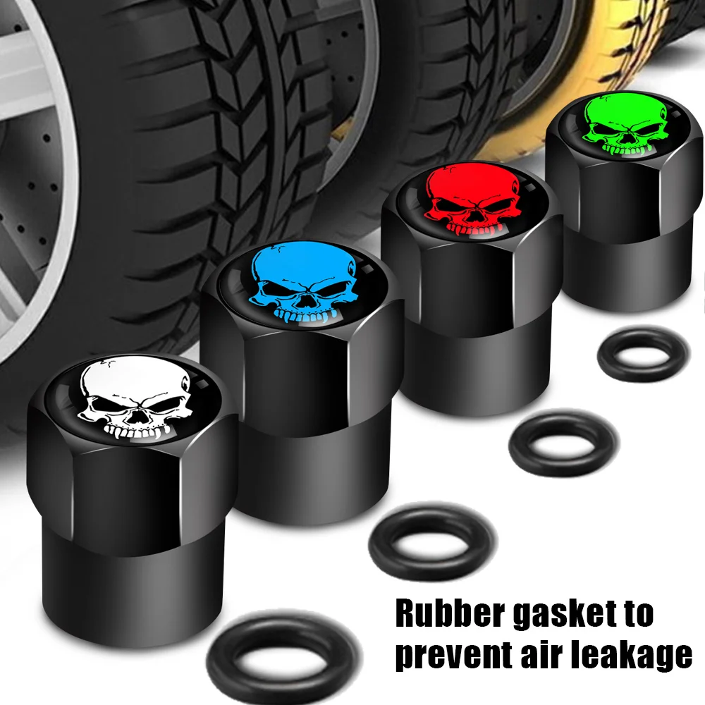 4Pcs/Set Red Skull Logo Valve Caps Car Wheel Tires Accessories Stem Cover Auto Styling Aluminum AlloyTyre Rim Stem Covers