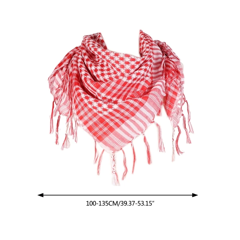 Checked Headwrap Shemagh Scarf for Muslims Arab Keffiyeh Headscarf for Arabian Dubai Military Tactics Neck Wrap Scarf