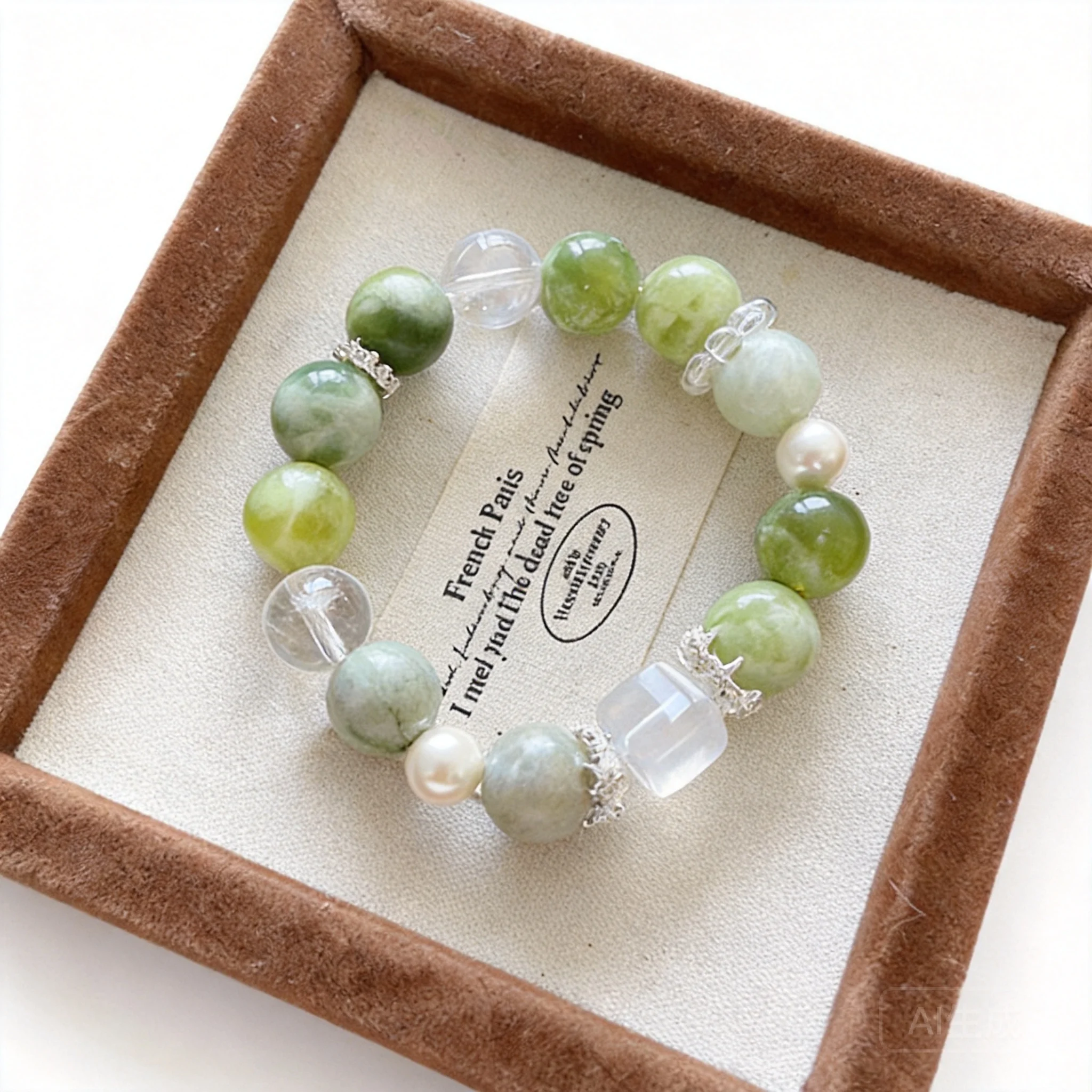Chinese Style Lucky Fortune Blessing Healing Green Grape Milk Cover Natural Stone Beaded Bracelet White Square Crystal Pearl Swe
